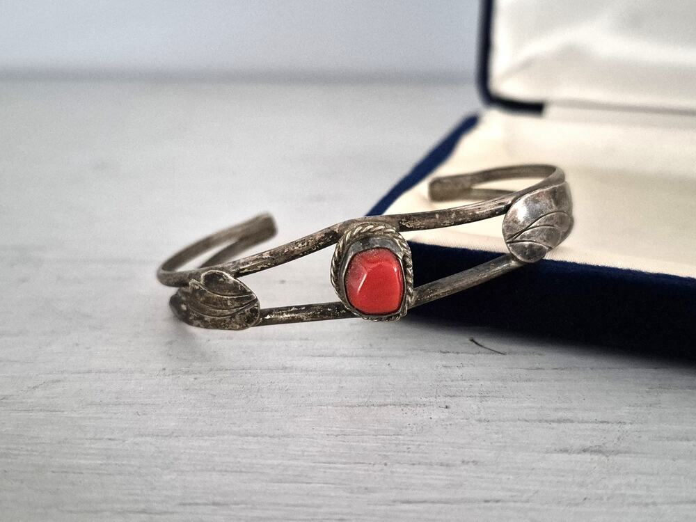 Vintage Native American Coral Bangle Cuff